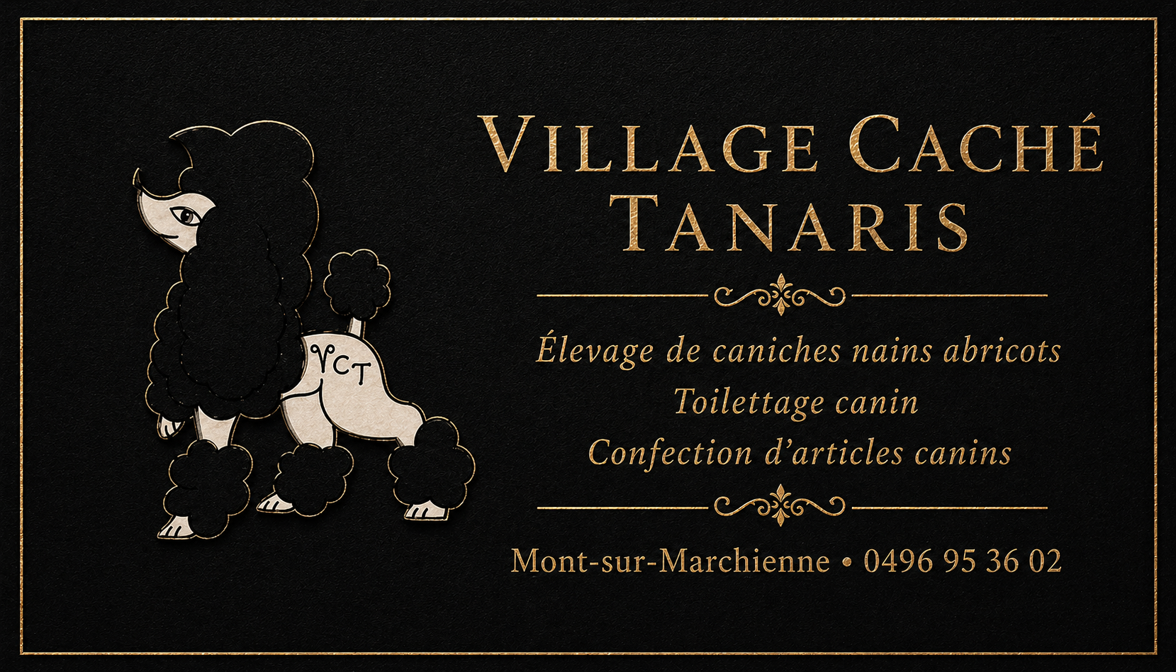 Carte de visite Village Caché Tanaris, élevage, toilettage et articles canins